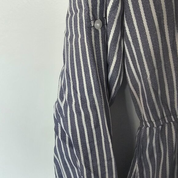 Grey and White Striped Button Up Style House Dress - Picture 4 of 5